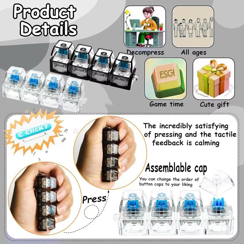 1PC 라이트 업 키보드 키체인 스트레스 해소 클릭 가 - Office Tech Accessories 리뷰 및 가격