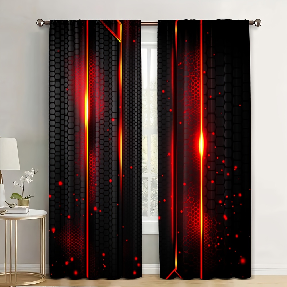 2피스 라바 커튼 블랙 레드 크랙 마그마 프린트 드레이 - Office Tech For Men 리뷰 및 가격